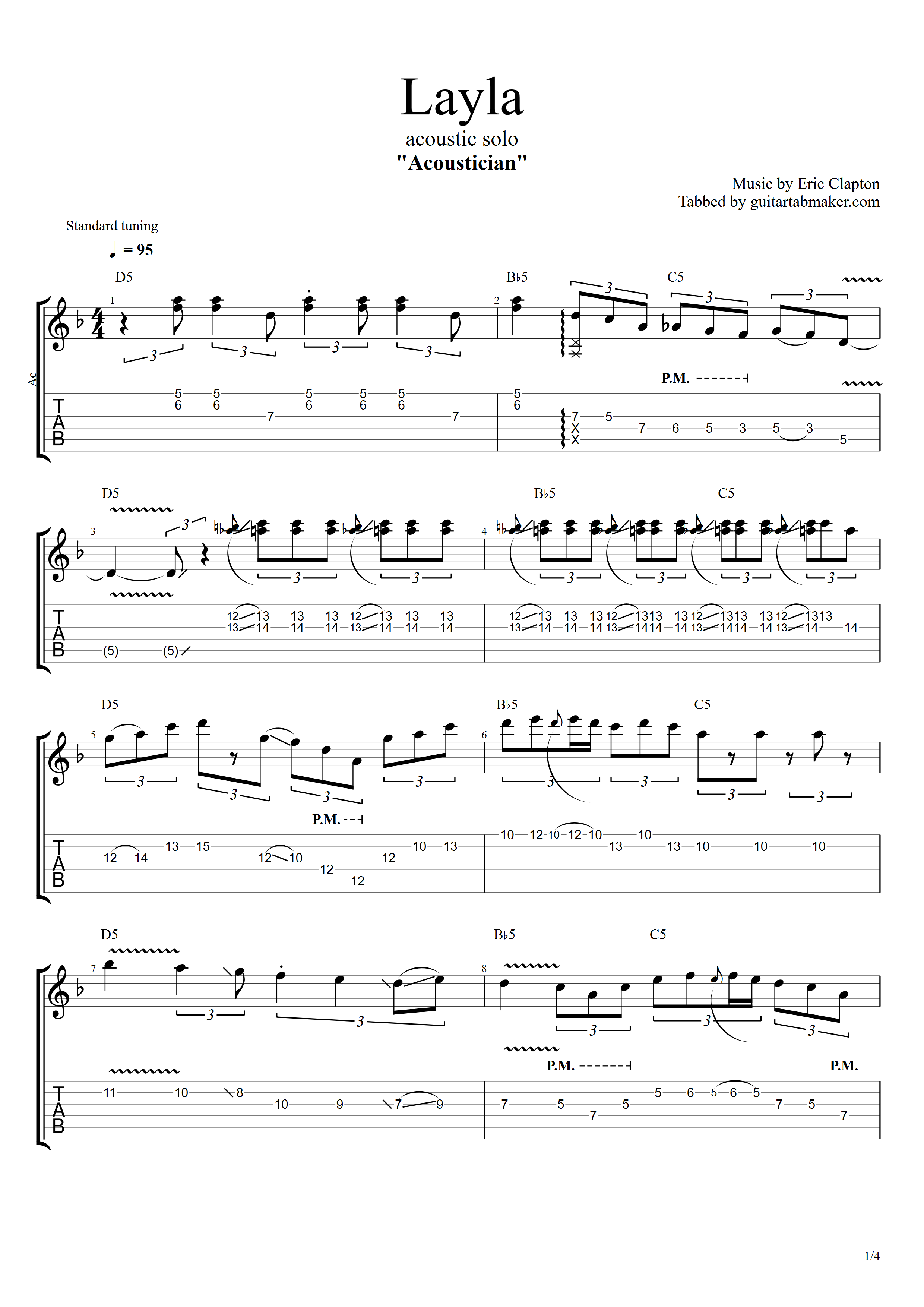 Layla by Eric Clapton - Guitar Lead Sheet - Guitar Instructor